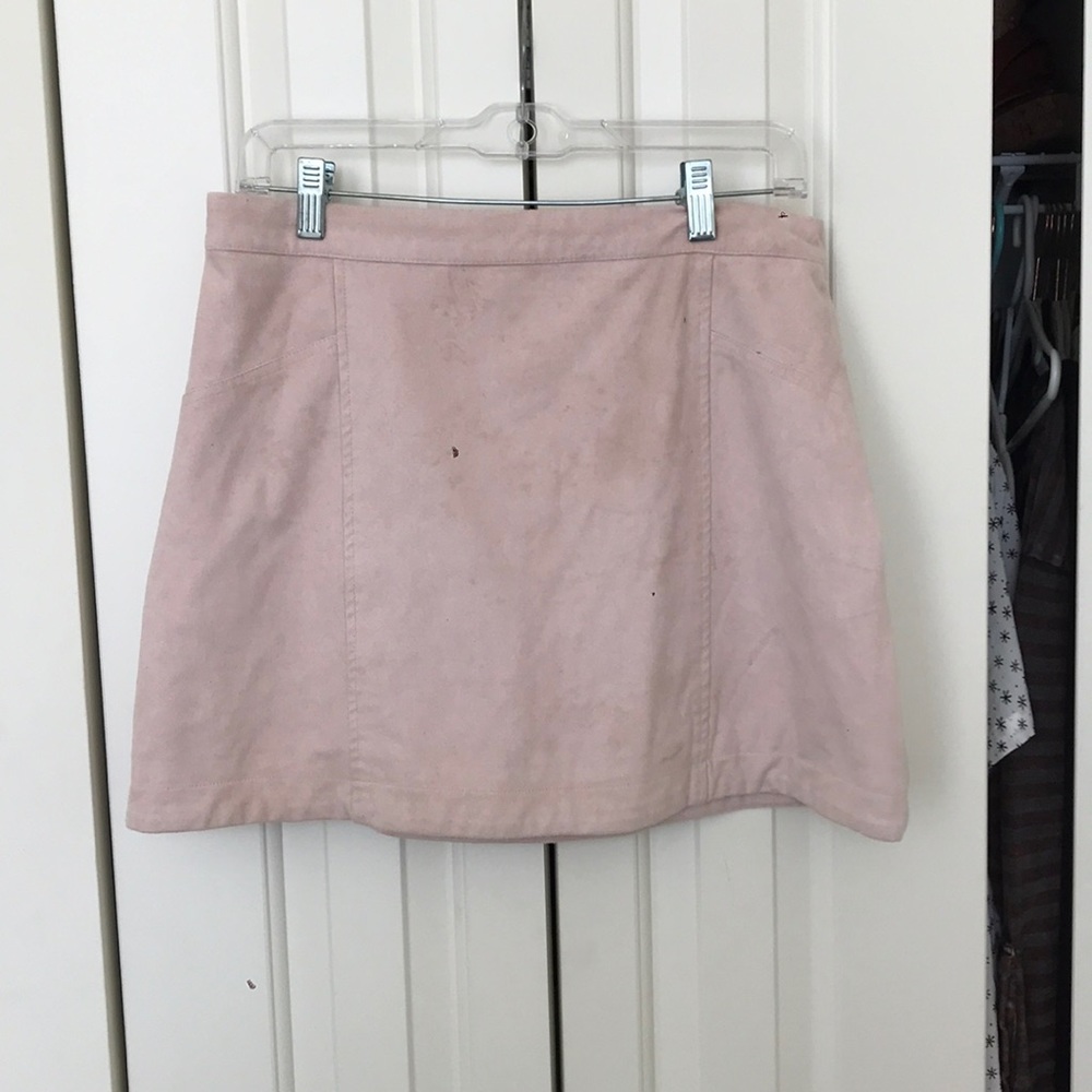 Pink suede mini skirt